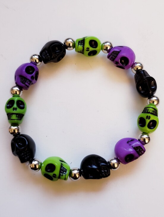 Handmade Jewelry - Handmade Purple Green Black Skull kandi bracelet